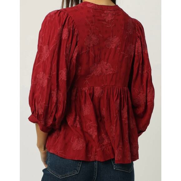 NWT! Dear John Denim Malia Red Dahlia Top Blouse M - Picture 3 of 3
